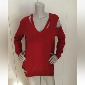 Michael Kors Red Distressed Pullover Sweater Size L